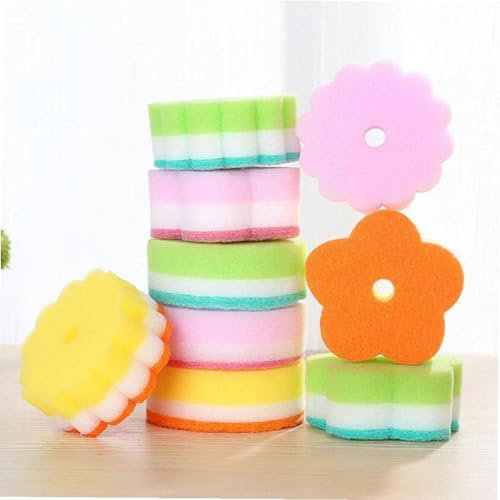 5pcs Blumen-Form-schwammbürste Super Absorbent Schwämme Scheuerschwämme Für Küche Geschirr Glaswasch Zufall Stil