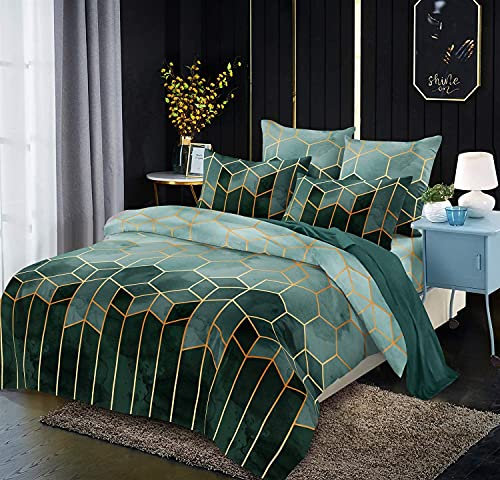 Sets de Housse de Couette 200x200 Vert Adulte 2 Personnes Parure de lit 3 Pieces Microfibre Ensemble Literie Modern 3D Géométrique Linge de Lit avec Fermeture éclair et 2x 65x65cm Taies d'oreiller