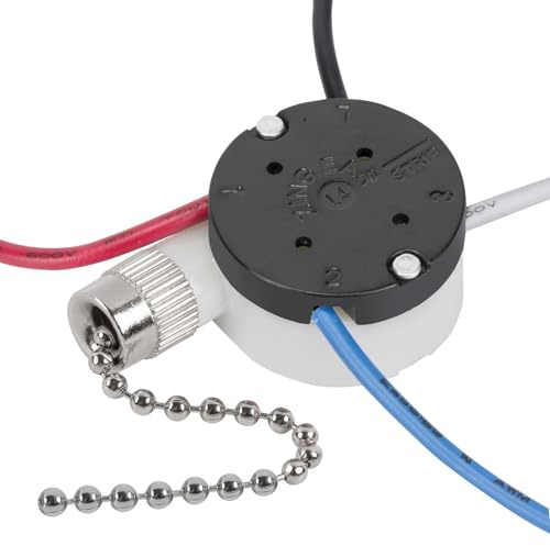 Zing Ear ZE-208s E89885 Ceiling Fan Switch, 3 Speed, 4 Wire Pull Chain, Switch, Fan, Light Switch, Replacement Part with 4 Wires Pre-Installed