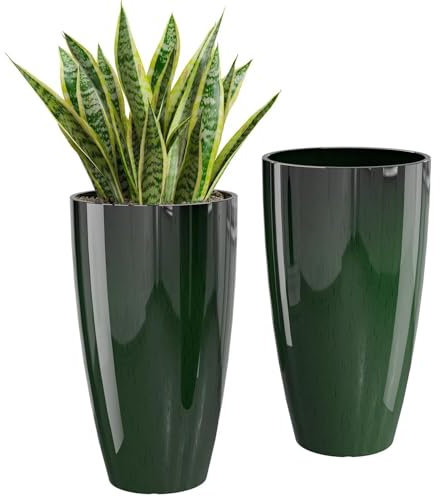 QCQHDU 21 inch Tall Planters Set of 2, Large Pots for Plants Indoor and Outdoor, Green Flower Pots