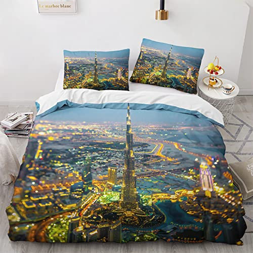 Dubai Bettwäsche 135x200 2 Teilig Set - Weiche wäsche 135x200 Burj Khalifa mit 1 Kissenbezüge 80x80 cm, Atmungsaktive Angenehme Mikrofaser Bettwäsche Set mit Reißverschluss