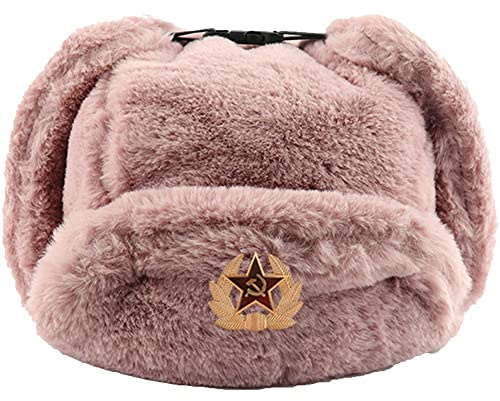 Fashions Russian Trapper Hat Cap Sowjetischen Abzeichen Kunstfell Ushanka Cossack Klappen Hut Winter Ohrklappenschnee Für Männer Frauen Frauen