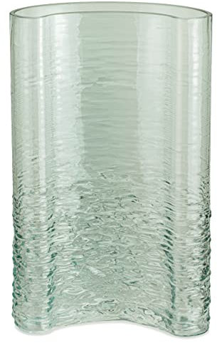 MOLIMAO Halbmondförmige Glasvase, gewellte Textur, verdickte Blumenvase, moderne Vase, Mitteldekoration (L, grün)