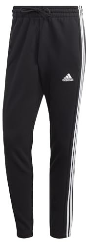 adidas Herren Essentials French Terry Tapered Elastic Cuff 3-Stripes Pants, Black / White, M