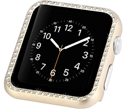 Gold Glitzer Tasche Kompatibel mit Apple Watch 5 40mm, Frauen Damen Aluminium Schutz Hülle Kratzfest Stoßfest Schutzhülle Bumper Rundherum Abdeckung Bling Gehäuse Kompatibel mit iWatch SE Serie 6 5 4