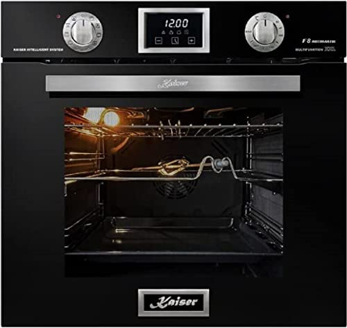 Kaiser Four électrique encastrable EH 6326 Sp - 79 l - Auto-nettoyage catalytique - 10 fonctions - Tournebroche électrique - Système d'air chaud - Grille infrarouge - Verre miroir noir
