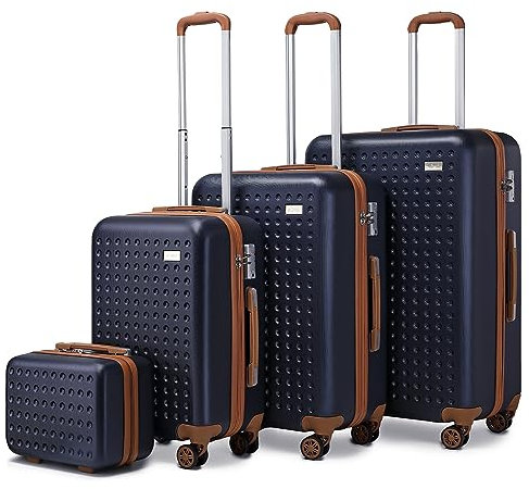 KONO Hartschalenkoffer Set Reisegepäck-Sets Koffer Trolleys 100% ABS Reisekoffer Handgepäck Koffer mit 8 Spinnerräder Rollkoffer TSA-Schloss Blau