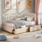 KUAKE Polsterbett 90 x 200 cm mit Lattenrost, Rückenlehne und Zwei Schubladen, hautfreundlicher Samtstoff Bett Einzelbett Kinderbett, Jugendbett Gästebett (Ohne Matratze)(Dunkelbeige)