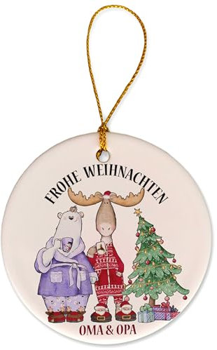 Feenstaub Weihnachtsschmuck, personalisierbarer Christbaumschmuck Keramik-Anhänger, Geschenk Weihnachten Baumschmuck mit Namen, besonderer Weihnachtsbaumschmuck Oma und Opa, Elch Eisbär