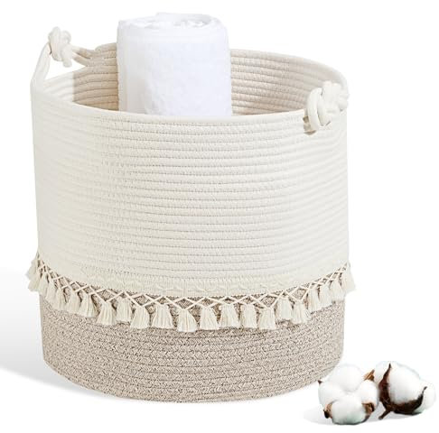 HDRNT Cesto portabiancheria in cotone intrecciato, 38 l, con manico, per riporre bottiglie, portabiancheria per giocattoli, portabiancheria per bagno (35 x 40 cm) (marrone)
