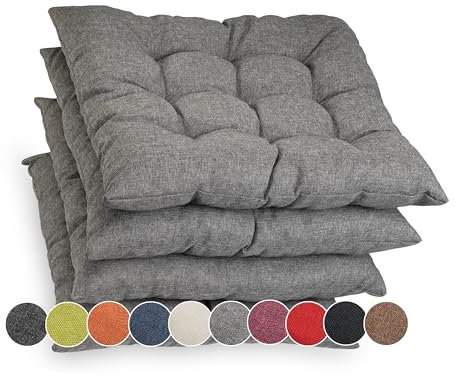 sunnypillow 4er Set Stuhlkissen mit Bändern 40x40 cm - Bequeme Polsterauflage 8cm dick - Auflage für Stühle/Bänke in Haus und Garten Sitzkissen Sitzauflage Gartenkissen Outdoor/Indoor - Grau