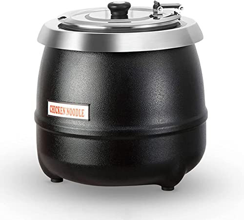 ZAJCI Stainless Steel Electric Soup Kettle, 10 L Countertop Food Buffet Soup Warmer Pot With Hinged Lid, For Restaurant Thermal Chili Sauce Gravy And Soup,Black