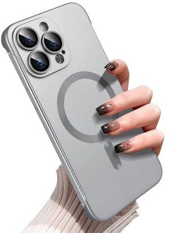 Omio Magnetic Slim Case for iPhone 15 Pro Max Compatible with MagSafe, Matte PC Ultra-Thin Bumper Frameless Borderless Minimalist Design with Camera Lens Protector for Men Women, Natural Titanium