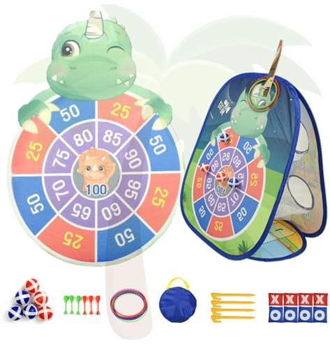 Losisne 5 en 1 Juguetes lanzados, excursiones de Fiestas en Interiores y Exteriores, Juegos de Grupos Familiares portátiles, Tablero de Dardos Unicornio/Dinosaurio Seguro