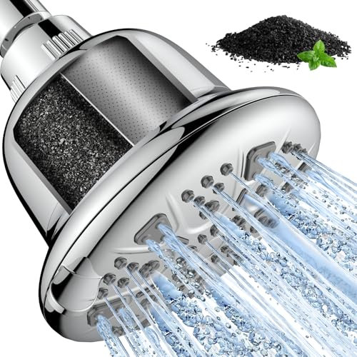 MakeFit Gefilterter Duschkopf mit verbessertem Aktivkohlefilter – Hochdruck-Duschkopf mit hartem Wasserenthärter – 7 Einstellungen Badezimmer Regenduschkopf zum Entfernen von Chlor und Schwermetallen