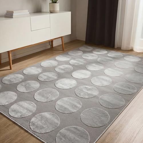 benuta Basic Teppich Claire - Grau 160x230 cm - Minimalistischer Wohnzimmerteppich im Geometrischen Retro-Stil - Pflegeleicht - Fußbodenheizung Geeignet