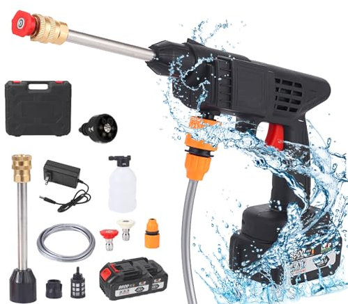 Limpiador de alta presión con batería, 48 V, 37 bares, portátil, 6 en 1, pistola de alta presión con 2 baterías de 20000 mAh y cargador, limpiador de alta presión para coches, ventanas, césped,