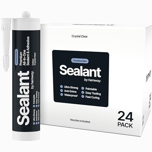 Hemway - Construction All-In-One Hybrid Polymer Sealant & Adhesive - Crystal Clear | Transparent, Anti-Mould, Waterproof & Paintable | 300 ml (24 Pack)