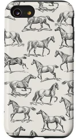 Aesthetic Black and Cream Horse Drawing Pattern Case for iPhone SE (2020) / 7 / 8