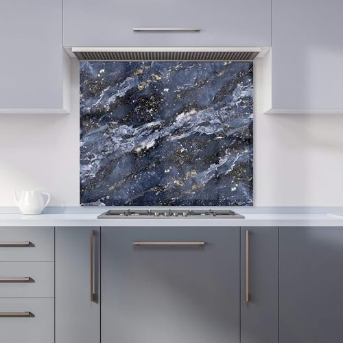Premium Deep Ocean Blue Quartz Effect Kitchen Splashback 6mm Toughened Glass Kitchen Splashback – Heat Resistant Splashback for Kitchens, Perfect for Cookers and Hobs, Polished Edges