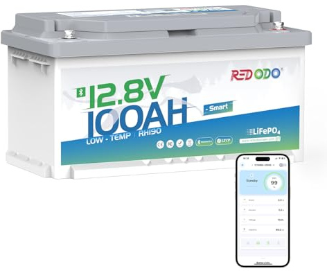 Redodo 12V 100Ah H190 Bluetooth Untersitz-LiFePO4 Batterie mit 188mm Höhe, 1280Wh Tiefzyklus Lithium Batterie mit 100A Smart BMS, Niedrigtemperaturschutz, Perfekte AGM Ersatzbatterie für Wohnmobile