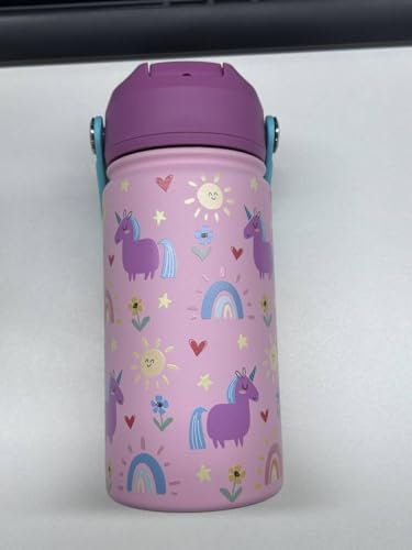 profiwoab 350ml /12oz Kinder Edelstahl Isolierte Wasserflasche mit Strohhalm Auslaufsichere Heiße kalte Getränke KinderThermosflasche BPA-frei für Mädchen Schule,Outdoor, Reisen