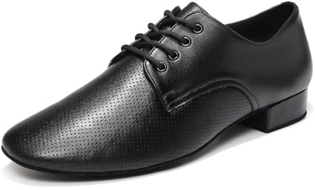 YCALCP Scarpe da Ballo Uomo Latino Punta Chiusa Lacci Standard Salsa Tango Professionali,Tacco 2.5 cm,Model-405