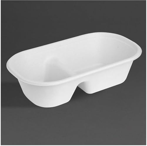 Fiesta Compostable Bagasse Oval 2-C Container, 900ml (Pack 100) | Keeps hot or cold takeaway meals separate and secure; commercially compostable design reduces catering waste.
