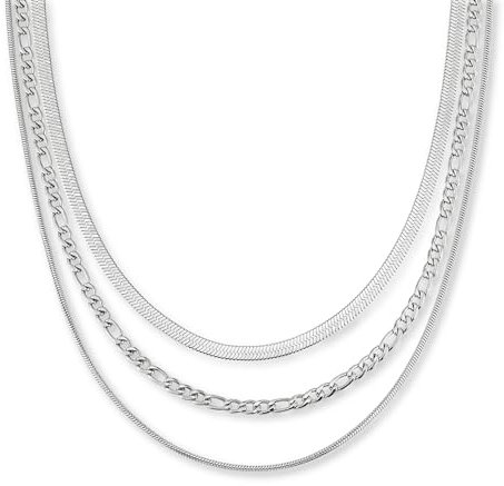 Set di 3 Collana in Acciaio Inossidabile per Donna - Serpente (2-4mm) e Figaro (4mm) - Oro 18K, Oro Rosa o Argento | Stratificata Resistente all'Acqua