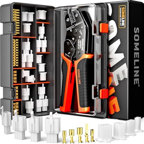 SOMELINE Kit d'outils à sertir pour connecteurs de fils automobiles, pince à sertir pour bornes à déconnexion rapide non isolées 24-14 AWG, avec prises et prises 2 à 6 broches de 2,8 mm