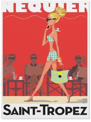 Puzzle 1000 Teile，Saint-Tropez Girl Vintage Reiseposter，Papier Kinder Wiedergeboren Dekompressionsspiel（38x26cm）-BP8