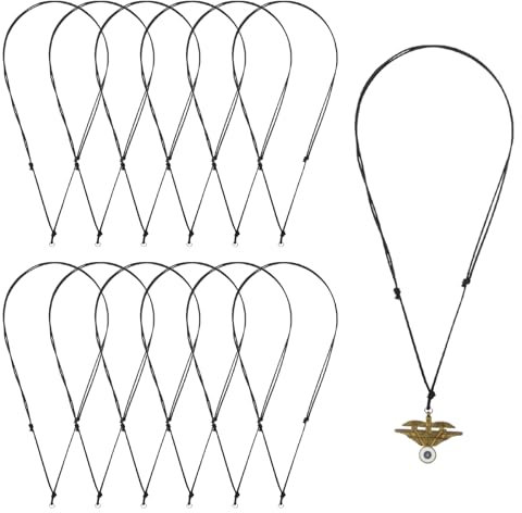 Aeaocvo 12PCS Black Necklace Cord for Men Women, Black Cord Necklace Adjustable Handmade Craft Necklaces with Metal Loop for Hanging Pendants Rope