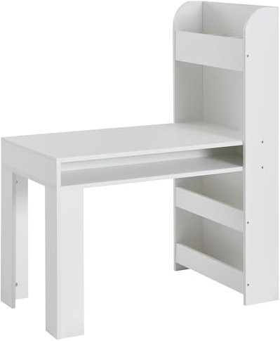 KADIMA DESIGN Kinderschreibtisch Weiß 90x50x110 cm Maltisch Kinderzimmer mit Regal | Kindertisch Modern | Schülerschreibtisch mit Stauraum | Schultisch Schmal