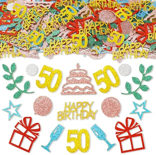 ParPix 100 Stück Bunt Konfetti 50 Geburtstag Deko, Groß 5,5cm Confetti Deko 50 Geburtstag Frau Mann, 50er Geburtstags Streudeko, Tischdeko 50 Geburtstags Confetti, Konfetti Geburtstagsdeko 50 Jahre