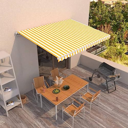 KLYEON Tenda da Sole Retrattile Manuale 400x350 cm Gialla e Bianca Tende da Sole