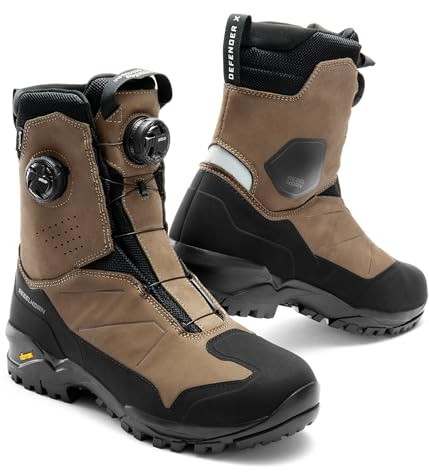 REBELHORN Defender X Stivali da Moto Uomo e Donna | Pelle | Protezioni per la Caviglia | ATOP Allacciatura rapida | Membrana Sympatex | Suola Vibram | Taglie fino alla 47