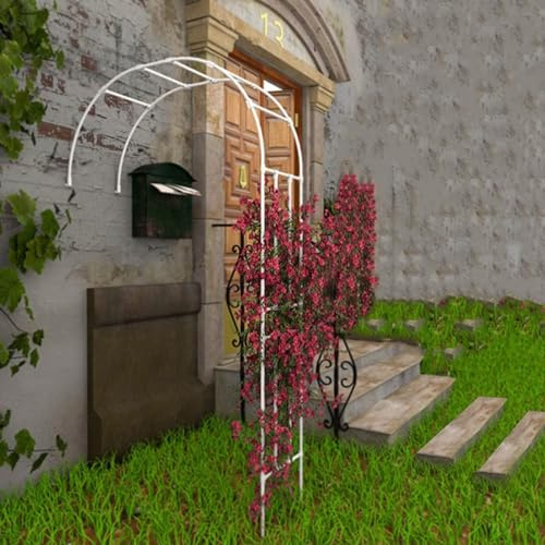 Arcos de jardín, decoración Exterior y Arcos, Rosas y hortalizas, Soporte para Rosales, Plantas trepadoras, pérgola, Estructura de Media caña (Blanco, 120 x 240 x 40 cm)