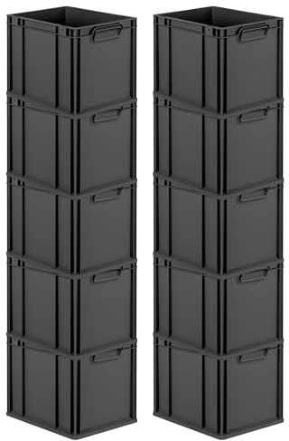 PROREGAL SparSet 10x Eurobox NextGen Grip | HxBxT 32x30x40cm | 30 Liter | Griffe geschlossen | Schwarz | Eurobehälter, Transportbox, Transportbehälter, Stapelbehälter