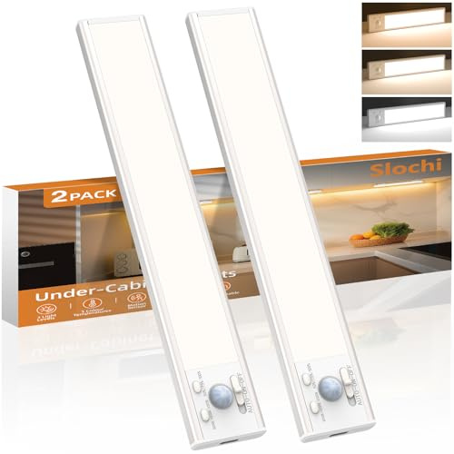 slochi Under Cabinet Kitchen Lights,3 Color Stepless Dimming Motion Sensor Lights Indoor,USB-C Rechargeable LED Strip Lights for Cupboard Counter Wardrobe Shelf Closet 2 Pack(20cm)