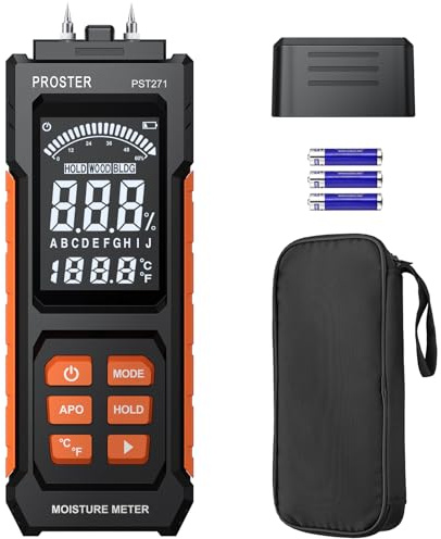 Proster Feuchtigkeitsmessgerät Wand VA-Bildschirm Feuchtigkeitsmesser für Holz, Wände, Bauholz, Baustoffe & Kaminholz – Präzise Wasserleck-Detektion, Auto-Kalibrierung & Ergonomisches Design