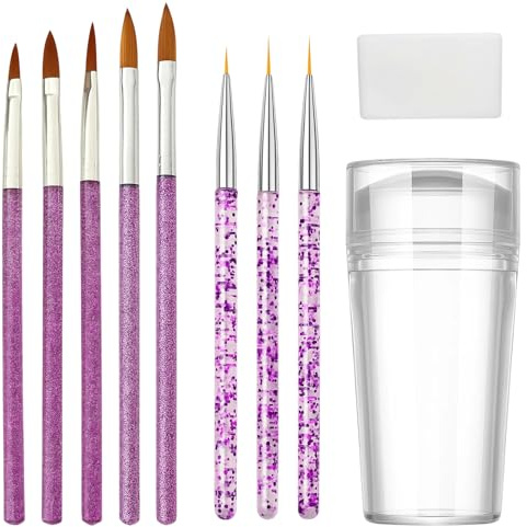 Nagelstempel Set, French Nails Schablone Mit 10 Professional Nail Tools, 1 Stempel + 1 Schaber + 3 Linien Pinsel + 5 Verblendung Bürsten, Nageldesign Set Für Präzises Maniküre ﻿