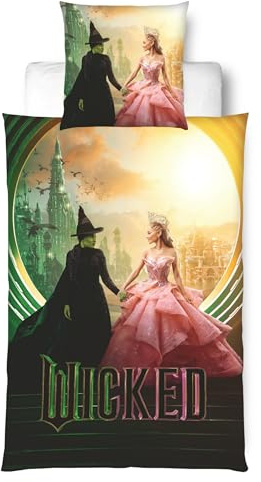 MTOnlinehandel Bettwäsche Wicked 135x200 - Elphaba & Glinda Geschenkidee, 1x Kissenbezug 80x80 + Bettbezug 135x200, mit Reißverschluss - Schmetterling - Emerald City