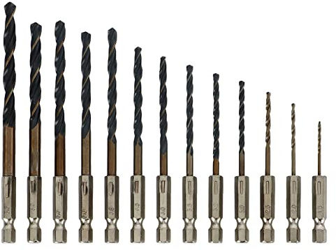 LOCADENCE 13-teiliges Sechskantschaft-Bohrer-Set, 1/4 Zoll Sechskantschaft 1,5 bis 6,5 mm Schnellwechsel-Spiralbohrer-Bits für Metall, Aluminium, Stahl, Holz, Kunststoff