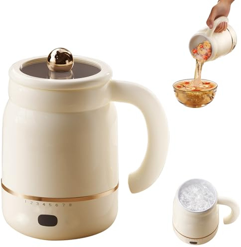 Multifunctional Portable Electric Cooking Mug,Multi-Preserving Electric Stew Mug, Adjustable Temperature & 24H Keep-Warm,for Soup/Noodles/Travel/Office (a-Tea strainer-beige)