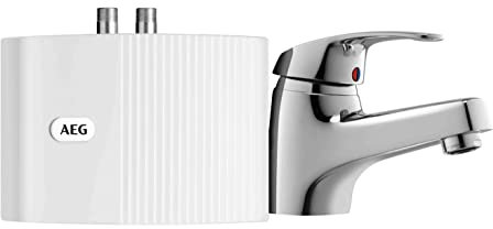 AEG MTH 350 UTE Petit chauffe-eau hydraulique instantané 230 V avec mitigeur monocommande uniquement pour lavabo à main, 3,5 kW, prêt à brancher, 189557