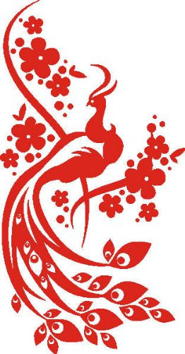 WANDTATTOO d421 Pfau im Garten blühen 40x20 cm - rot
