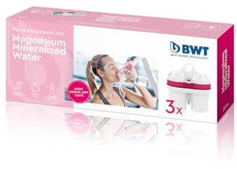 BWT filtro agua con MAGNESIO – Pack 3 | Compatible con jarra filtradora de agua | Filtro jarra BWT | Purificador doméstico | Reduce cal, cloro y metales | Hasta dureza de 14,9 °dH