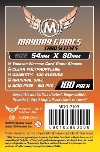 Yucatan Narrow Card Game Sleeves 54 X 80 MM (100 pack) for Settlers of Catan by Mayday Games
