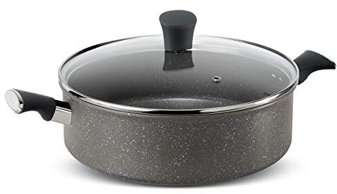 Lagostina Lavinia Tegame 2 Maniglie con Coperchio in Vetro, Antiaderente Effetto Pietra, Alluminio, Grigio Scuro, Diametro 26 cm