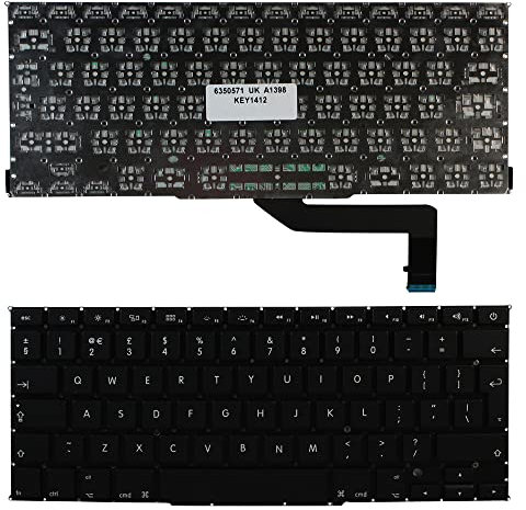 Keyboards4Laptops Reino Unido versión retroiluminada (sin Placa retroiluminado) Negro Teclado de Repuesto para Ordenador portátil Compatible con Apple Macbook Pro A1398
